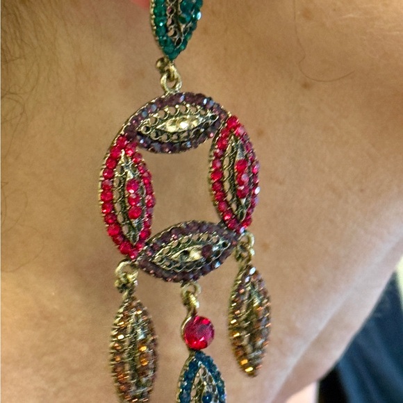 Statement Dangle Multicolor Rhinestone Earrings - Picture 3 of 4